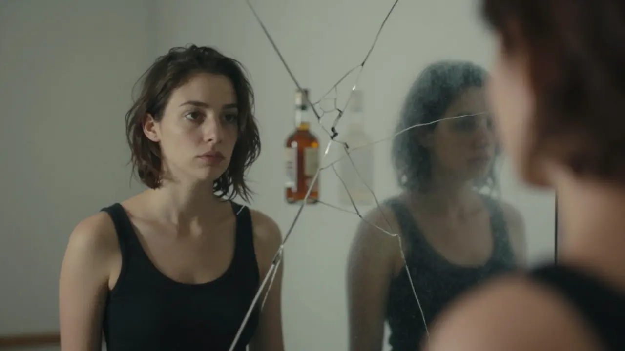 Člověk před zrcadlem s dvěma verzemi sebe – jedna jasná, druhá rozptýlená.