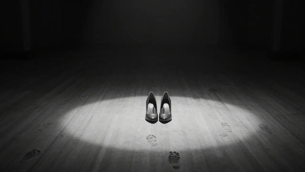 Pár vysokých vysokých bot na prázdném jevišti pod jediným světlem.