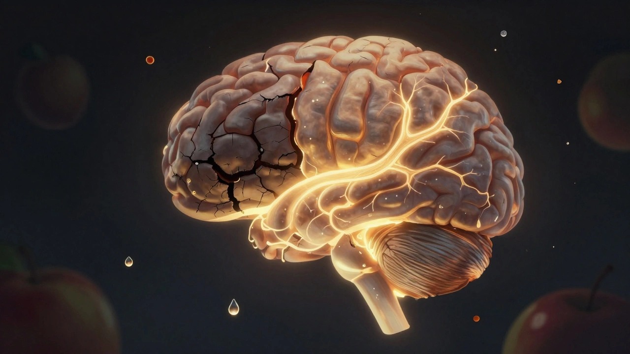Surrealistický obraz mozku, který se pomalu obnovuje světlem a vodou.